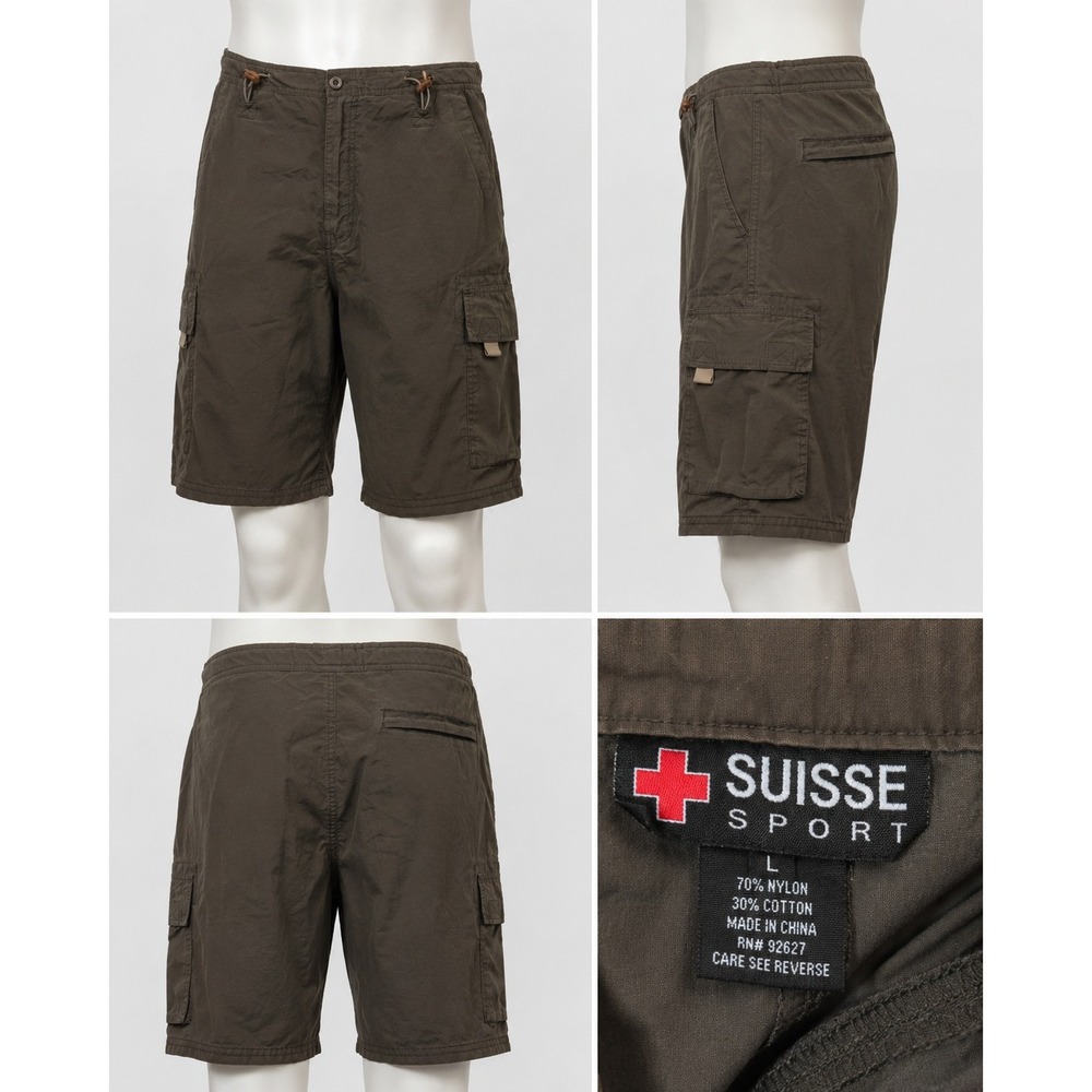 Suisse Sport Mens Large Brown Cargo Shorts Hiking Outdoor Nylon Cotton 10"